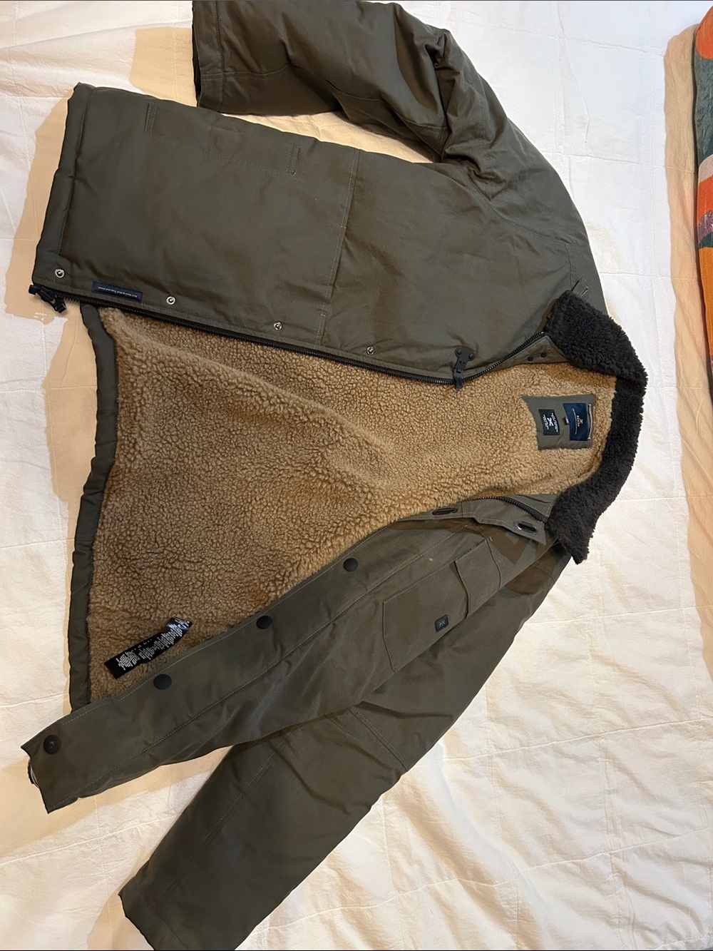 Roark Olive Green Field Jacket with Tan Sherpa Lining